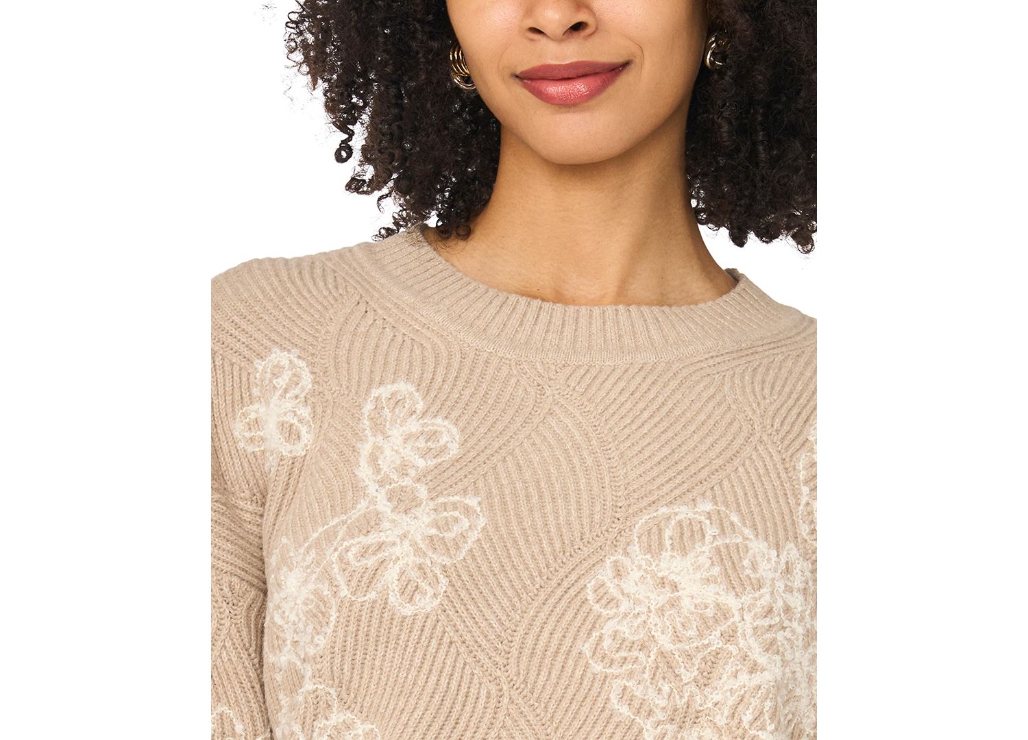 Women's Crewneck Floral-Embroidered Long-Sleeve Sweater