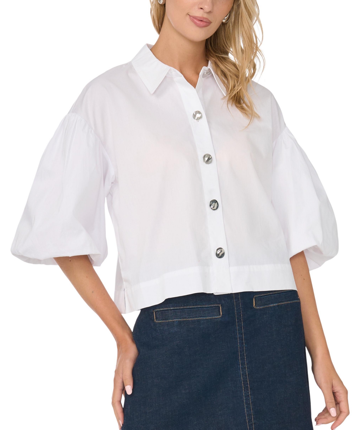 Vince Camuto Women's Bubble Short-Sleeve Button-Up Shirt - Ultra White