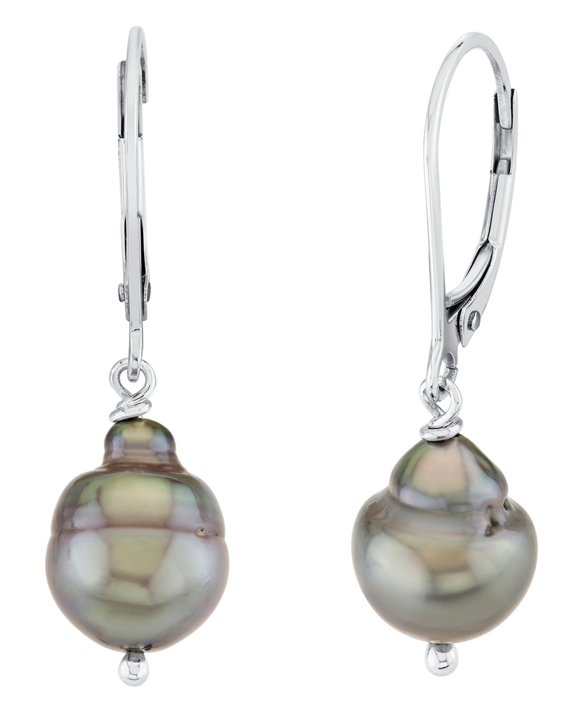 Cultured Tahitian Pearl Drop Earrings (8mm) in Sterling Silver