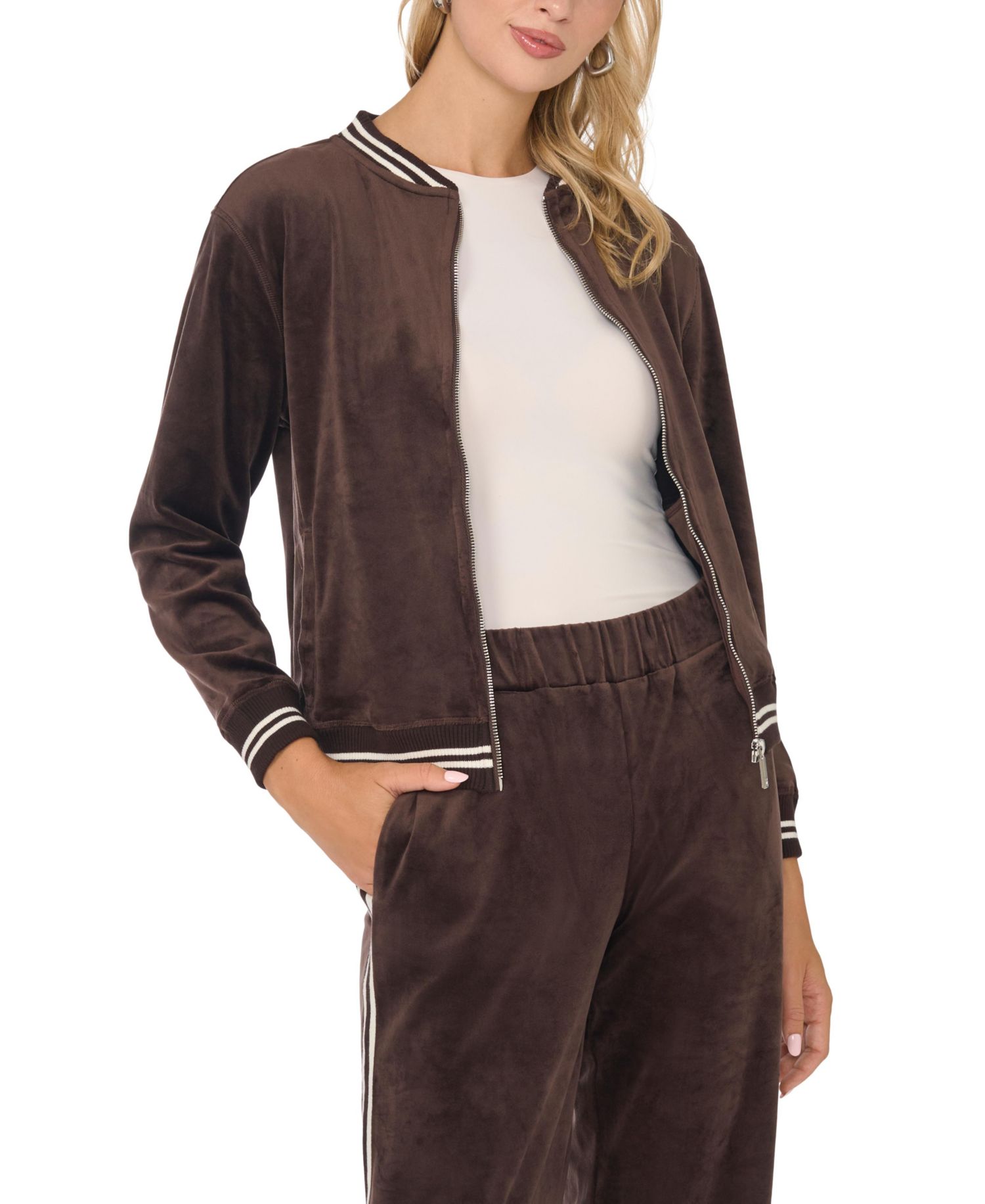 Women's Bomber Stripe-Trim Velvet Jacket