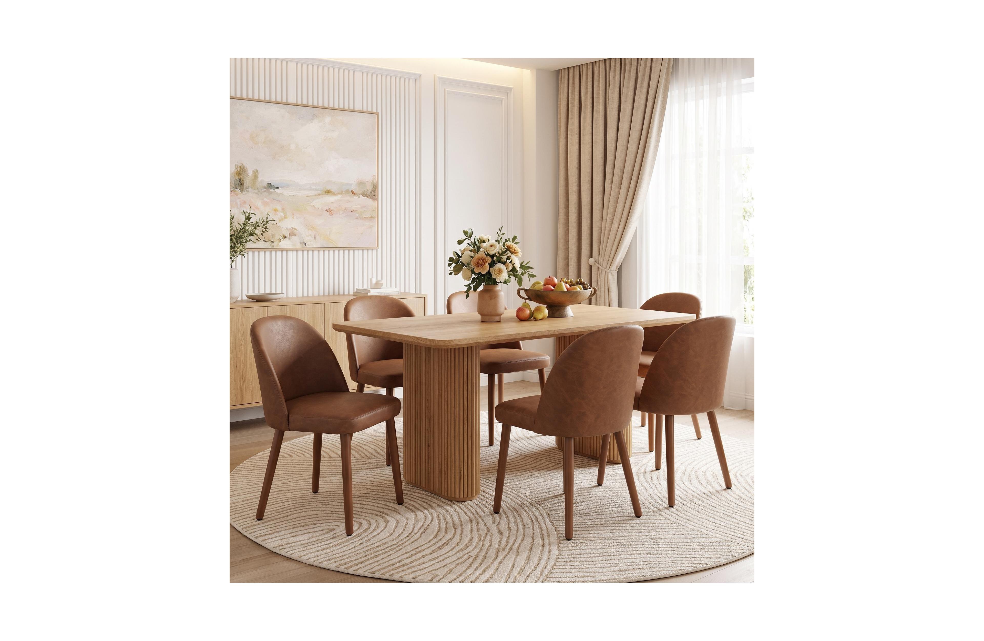 gaomon Dining Chairs Set of 6,Mid Century Modern Kitchen Chairs,Leather Cushion Seat,Wood Legs Backrest, Living Room Home Office Bedroom