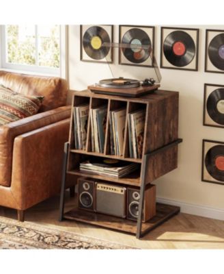 Record Player Stand on Wheels Rolling Turntable Stand with Power Outlets