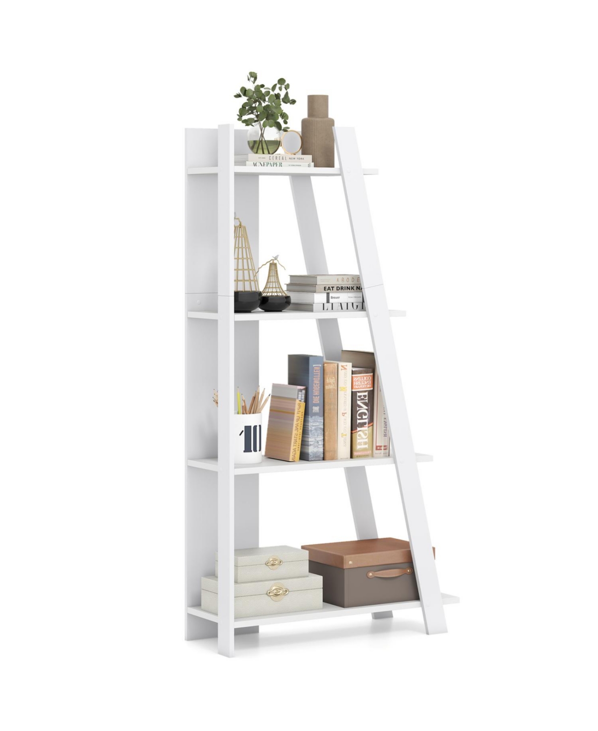 Mecale 4-Tier Modern Bookshelf Wooden Vertical Display Book Shelf for Small Space - White