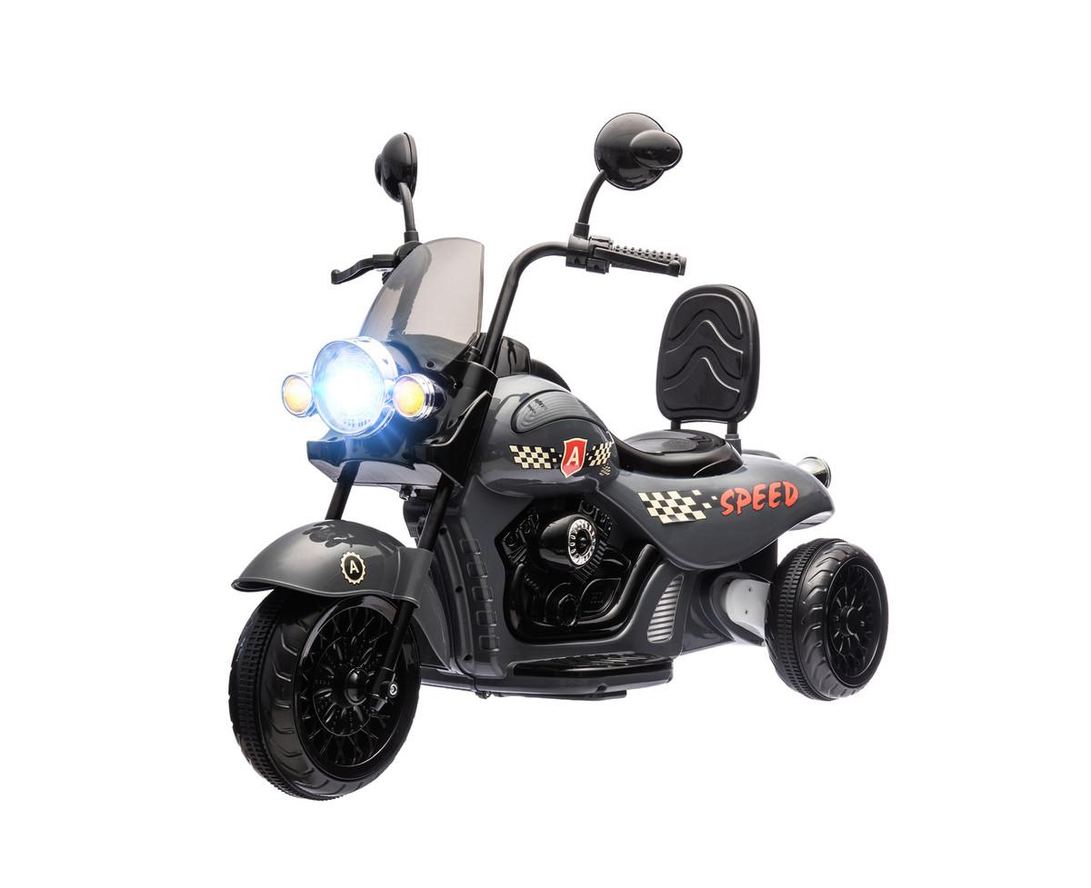 Yobtop Three-Wheel Electric Motorcycle Ride-On, 43.3" L x 18.9" W x 22" H, 6V Battery, 55 lbs Capacity, Ages 3-6 - Grey