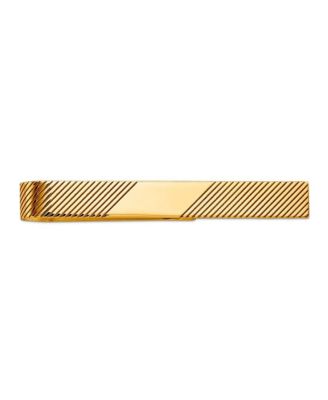 Solid 14k Yellow Gold Diagonal Grooved Tie Bar for Men