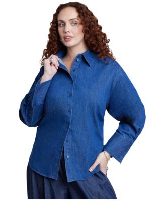Plus Size Tie-Back Chambray Relaxed-Fit Top