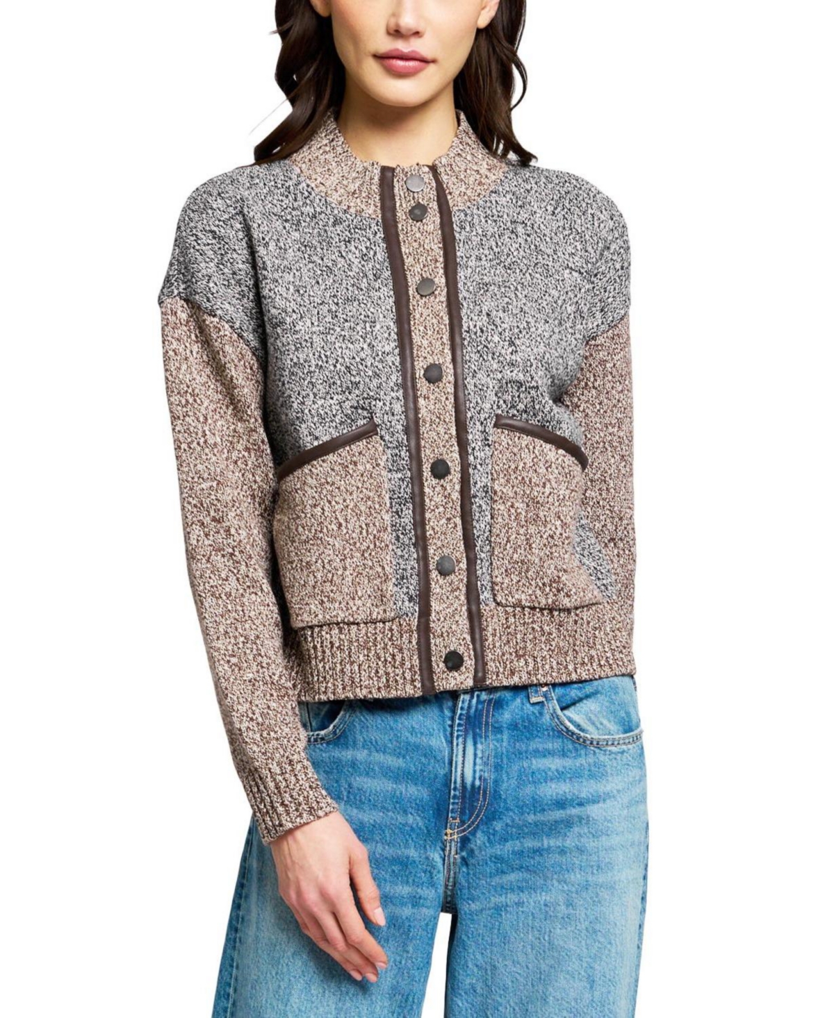 Central Park West Women's Orla Mock Neck Oversized Cardigan - Navy multicolor
