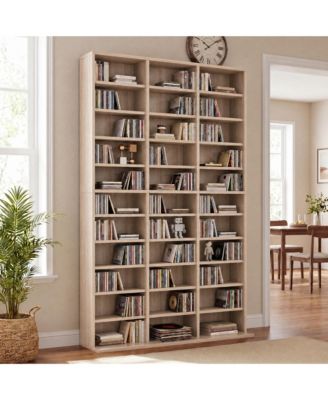11-Tier Media Storage Cabinet, 33-Compartment Freestanding CD DVD Tower with Adjustable Shelves, Wood Media Shelf Organizer