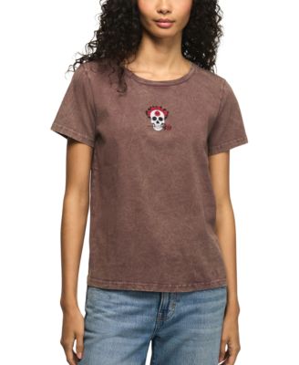 Women's Floral-Print Skull Icon Classic Crewneck T-Shirt