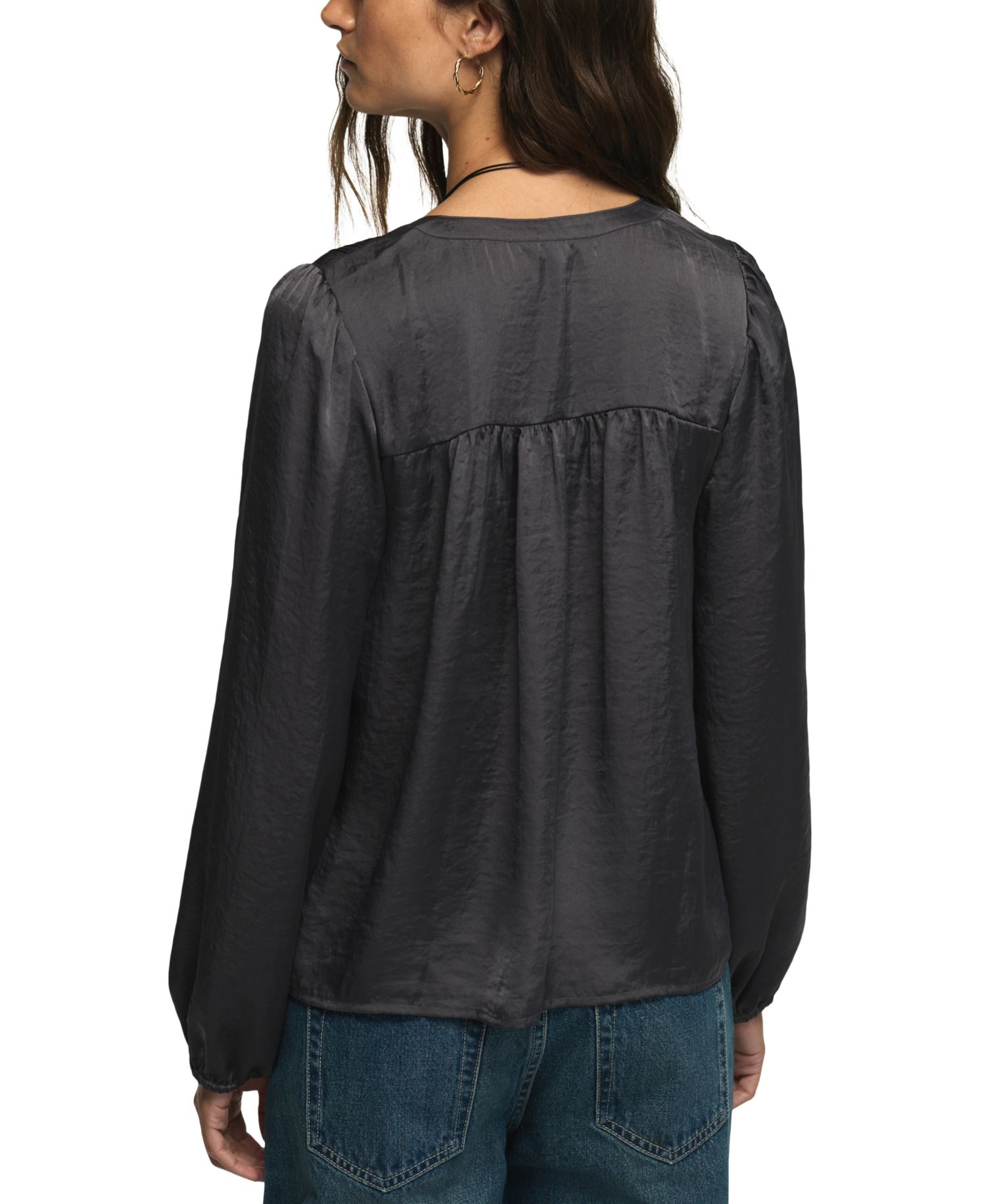 Women's Long-Sleeve Satin Pintuck Blouse