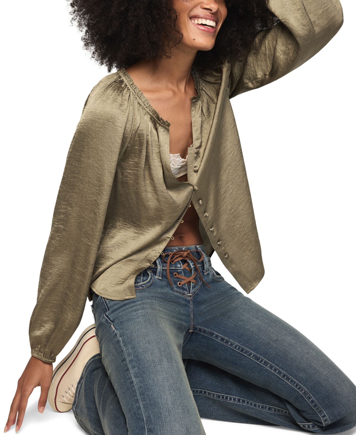 Women's Long-Sleeve Raglan Peasant Top