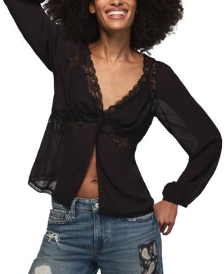 Women's Long-Sleeve Lace Cutaway Top