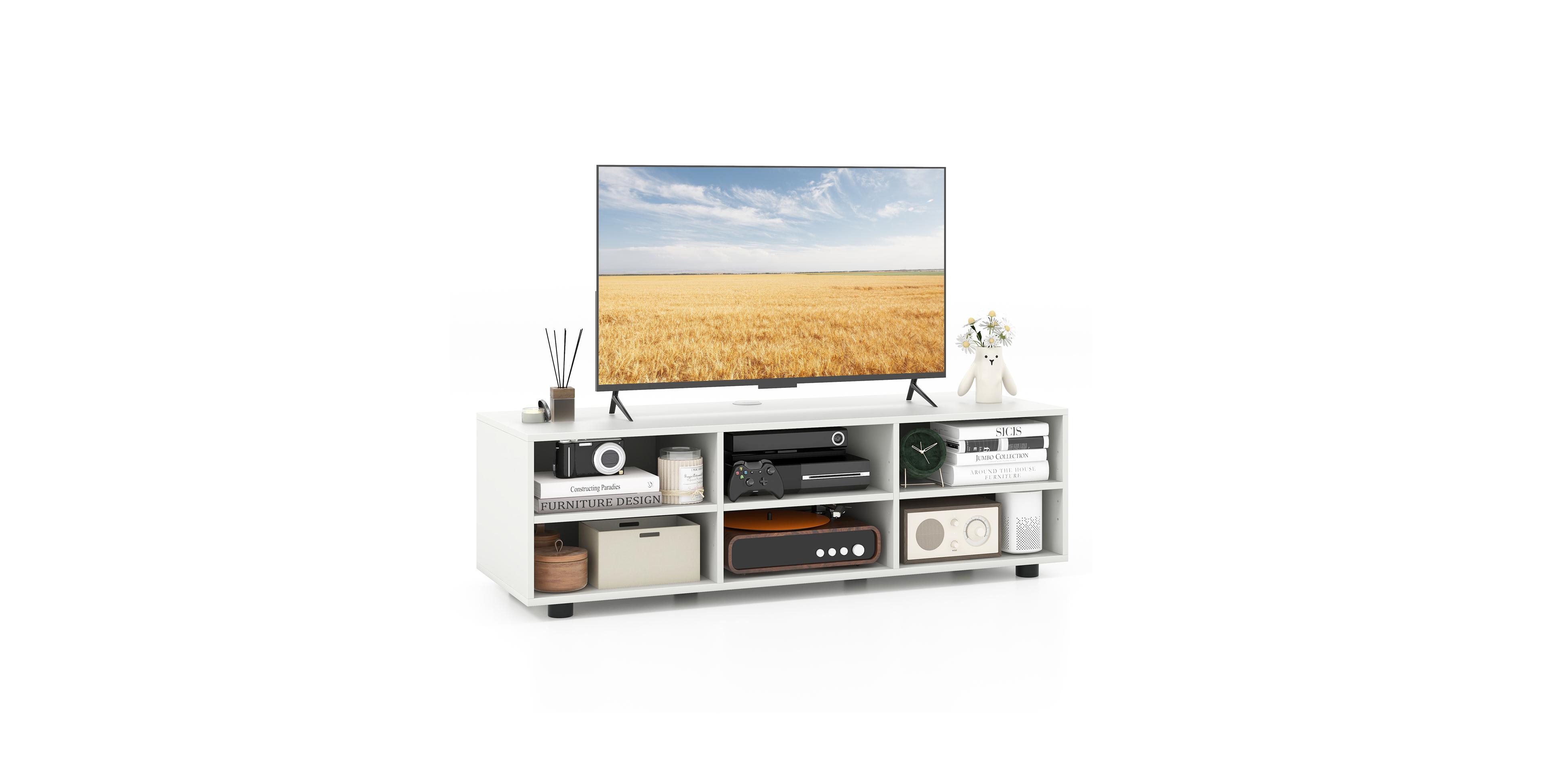 Mecale Tv Stand for Tv up to 55 Inch with 6 Storage Compartments
