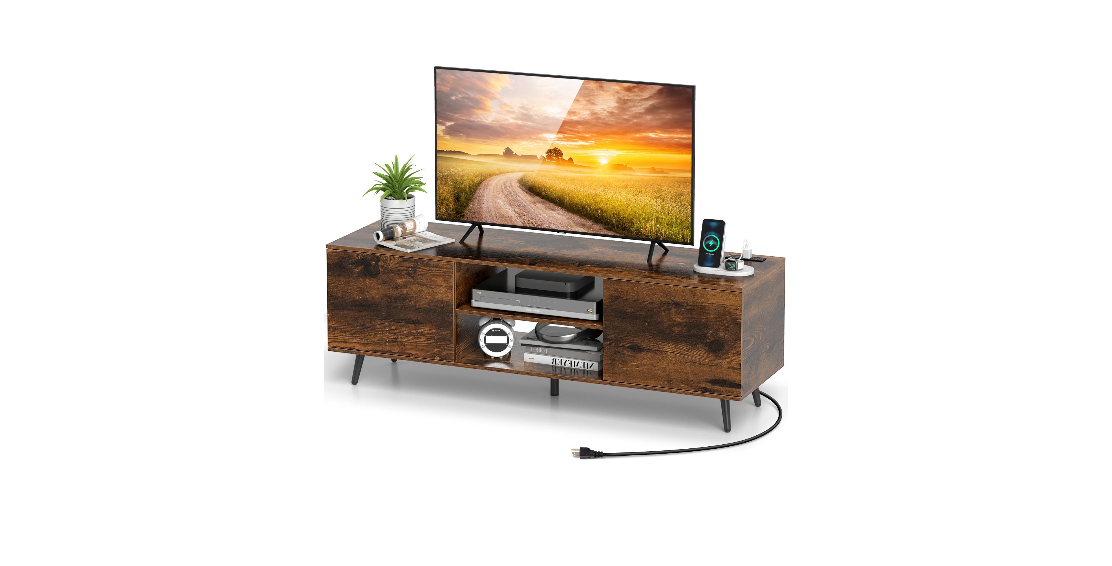 Mecale Tv Stand with Power Outlets and Adjustable Shelf for 60 Inch TVs