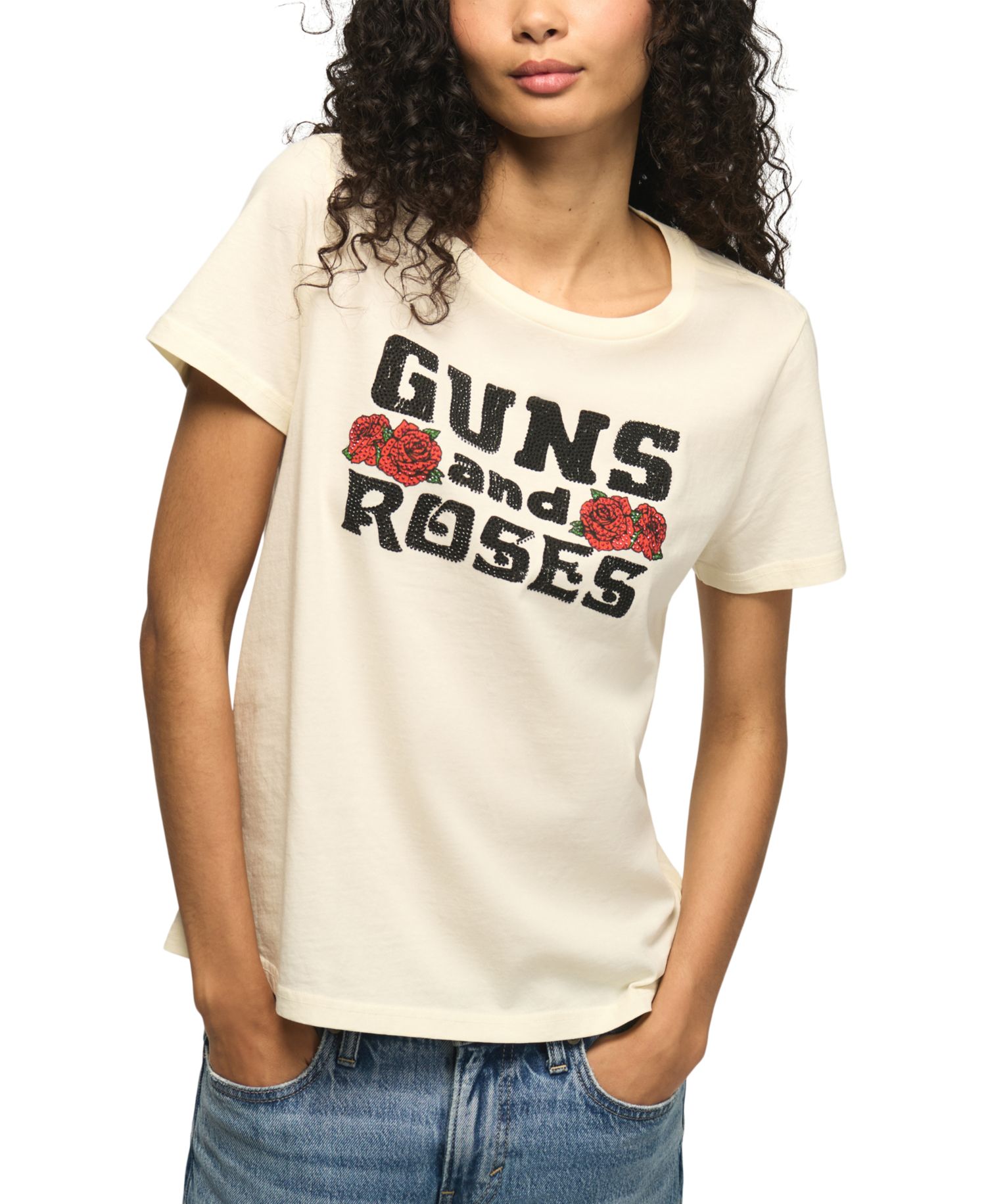Women's Guns And Roses Embellished Graphic T-Shirt