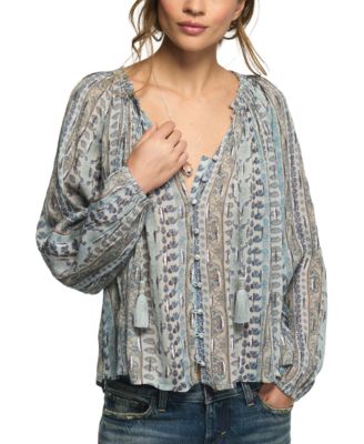 Women's Shine Long-Sleeve V-Neck Print Blouse
