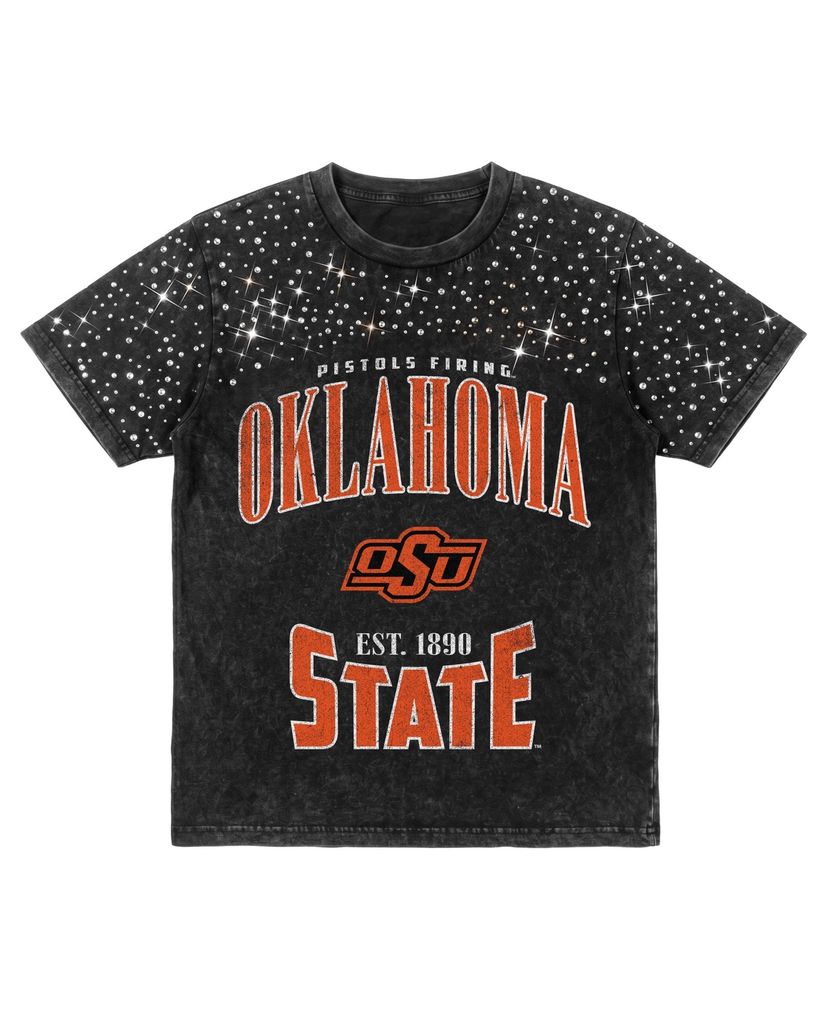 Women's Gameday Couture Black Oklahoma State Cowboys In the Zone Washed Micro Rhinestone T-Shirt