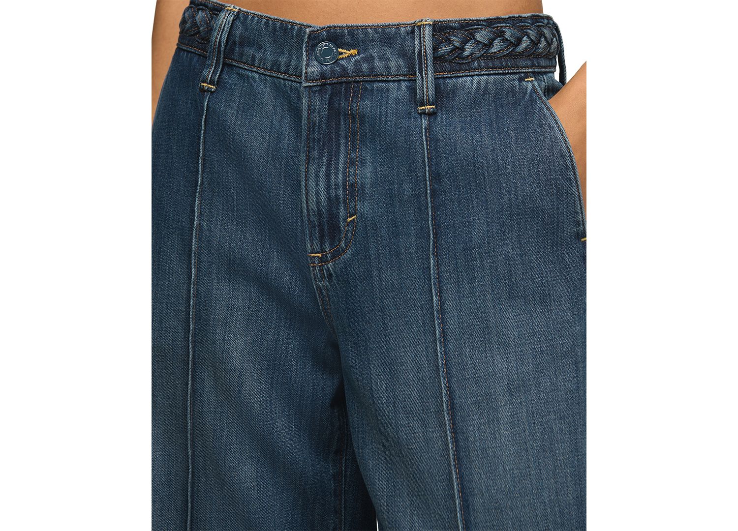 Women's High-Waisted Braided Wide-Leg Jeans