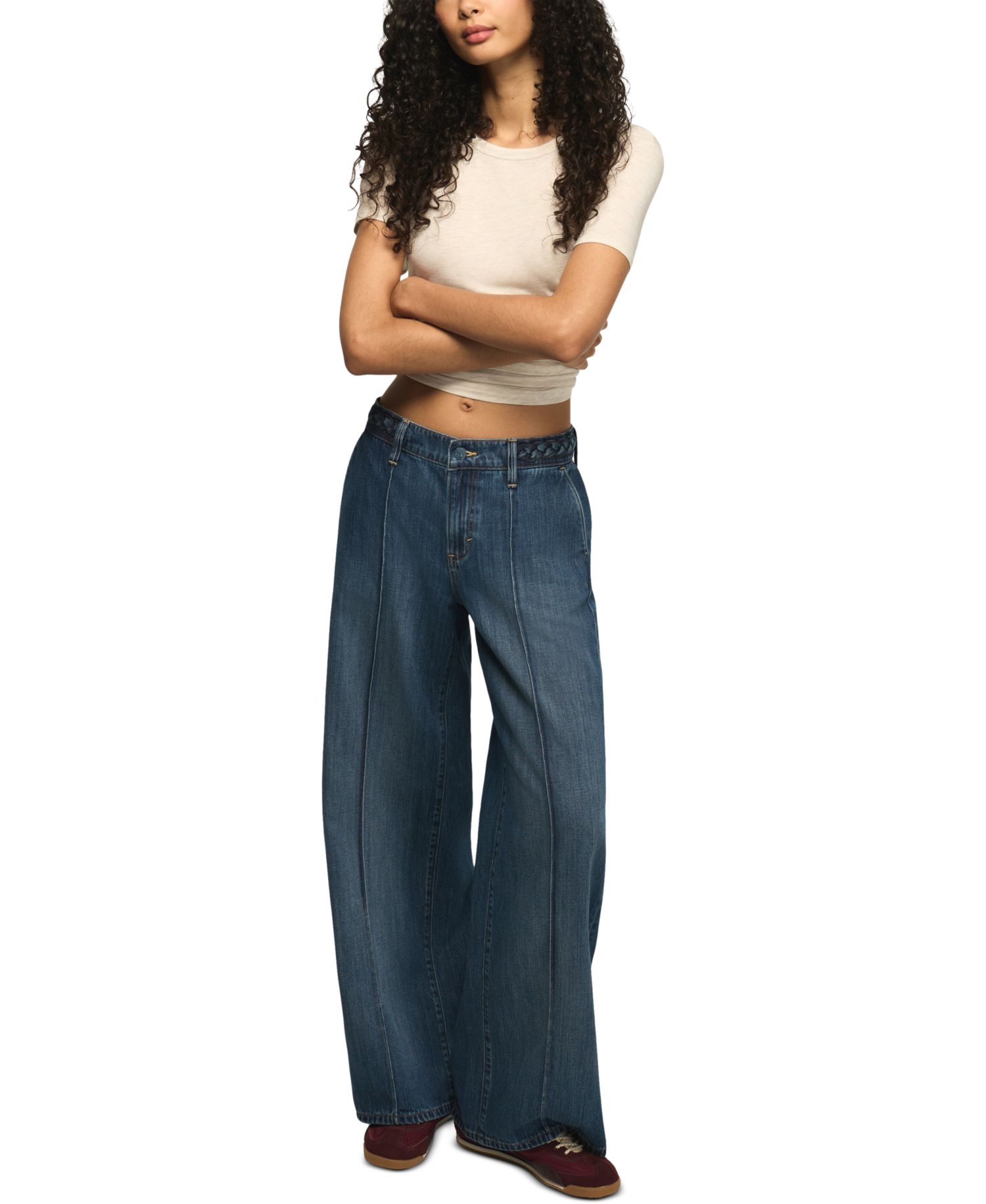 Women's High-Waisted Braided Wide-Leg Jeans