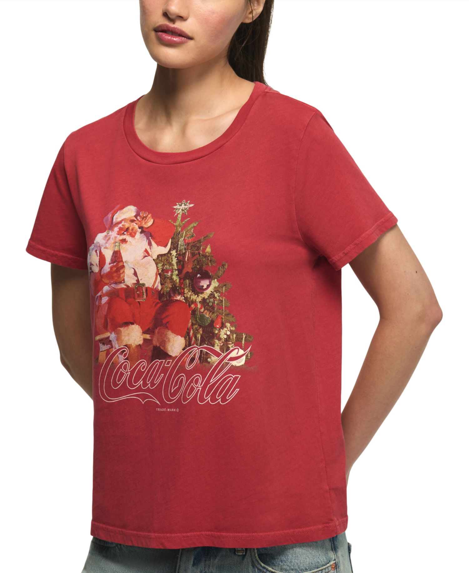 Women's Coca Cola Santa Tree Graphic Retro T-Shirt