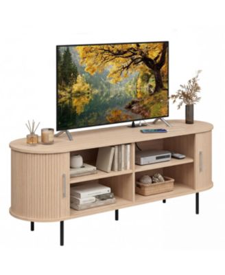 Fluted TV Stand for TVs up to 60" Mid Century Curved Entertainment Center