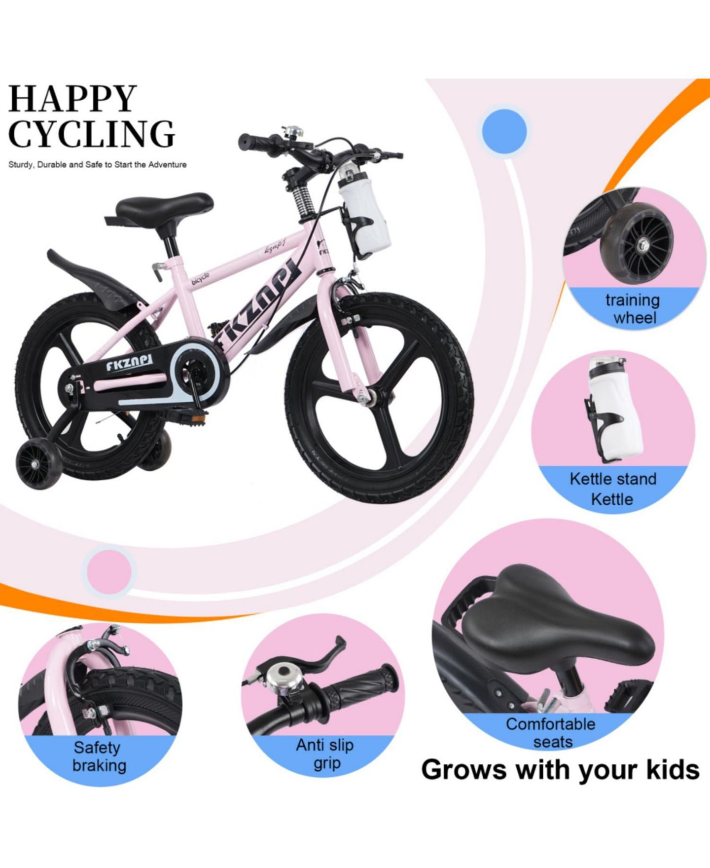 Детская игрушка ECHTPeak 16" Kids' Bike with Training Wheels and Adjustable Seat, 3–9 лет, цвет: Розовый — фото 2
