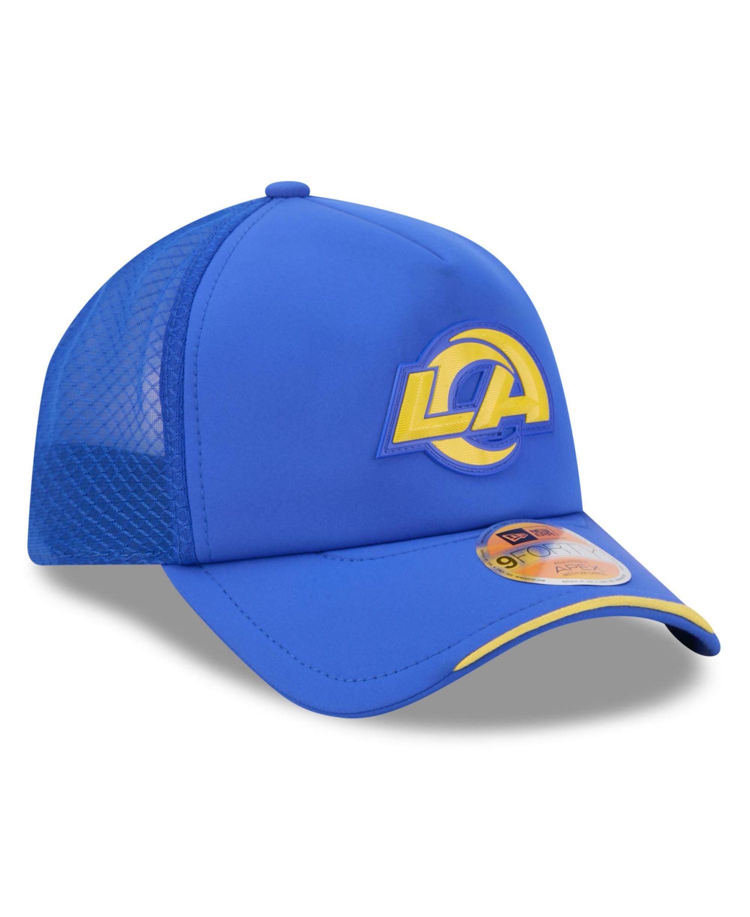 Big Boys and Girls Royal Los Angeles Rams 2026 Sideline Apex 9FORTY Adjustable Trucker Hat