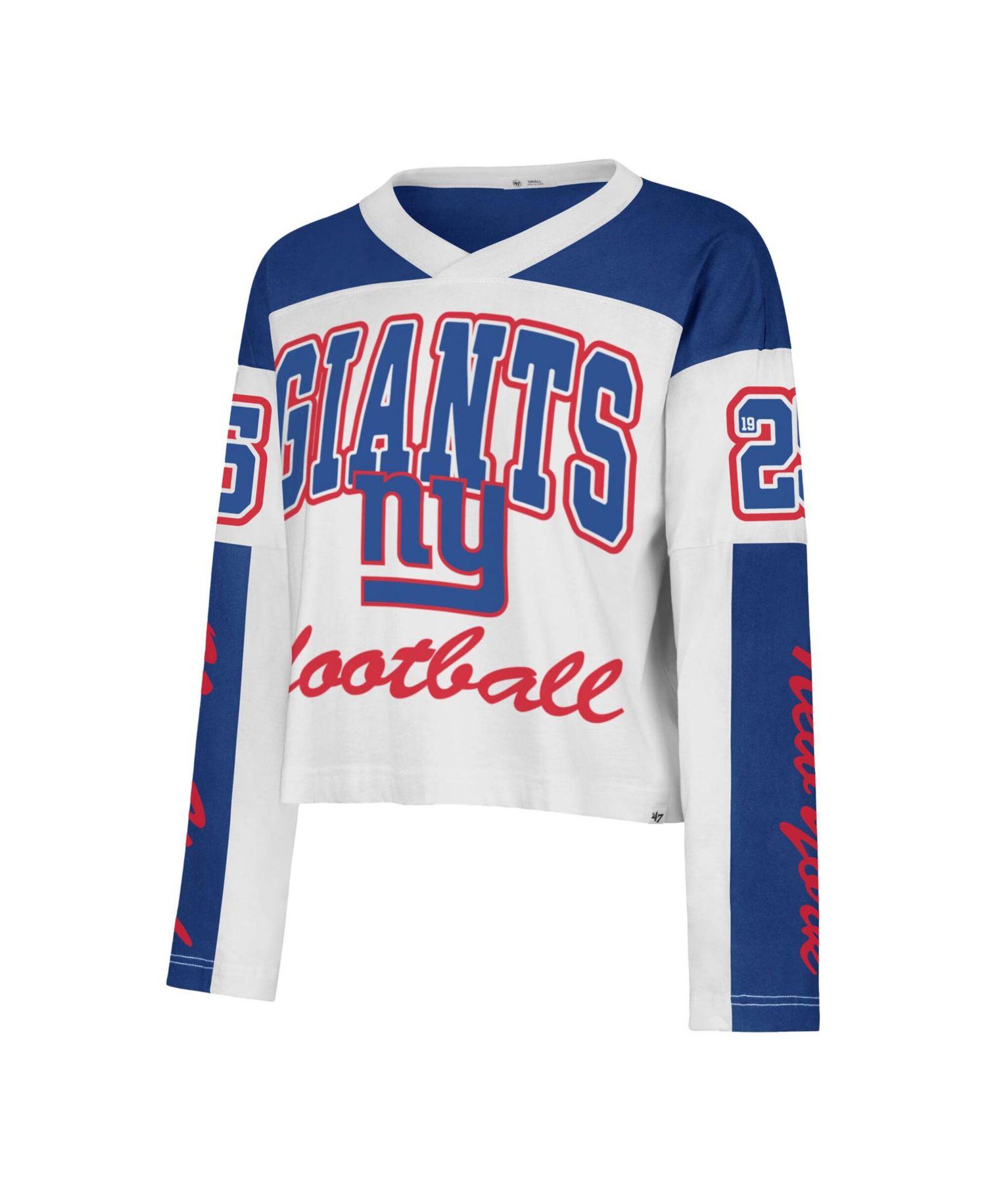 Women's '47 White New York Giants Exclamation Metro V-Neck Long Sleeve Jersey T-Shirt