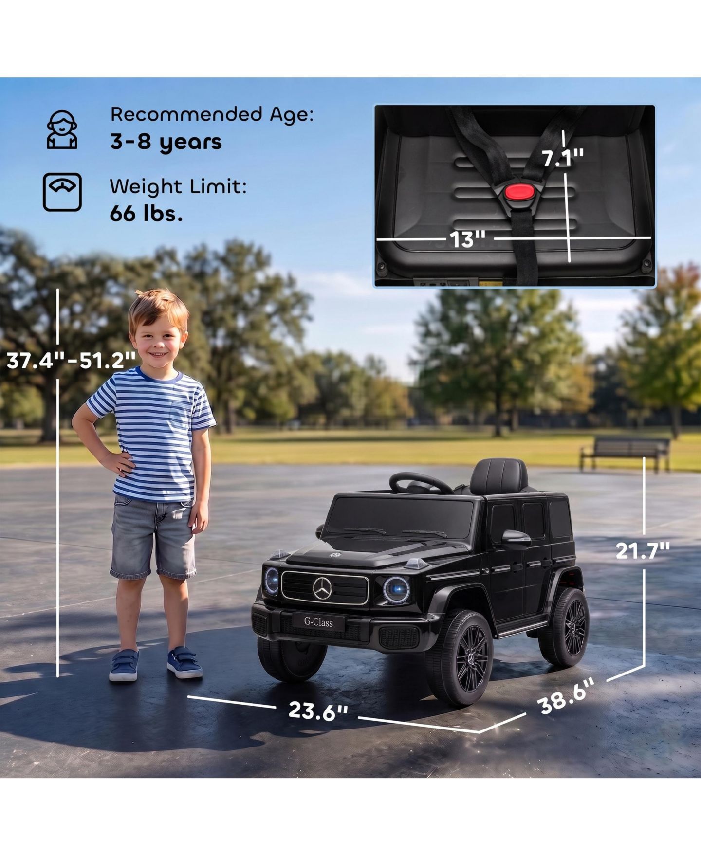 Детская игрушка Qaba Licensed Mercedes-Benz G580 12V Remote Control Ride-On Car, 66 lbs Capacity, 3–8 лет, цвет: Чёрный — фото 3