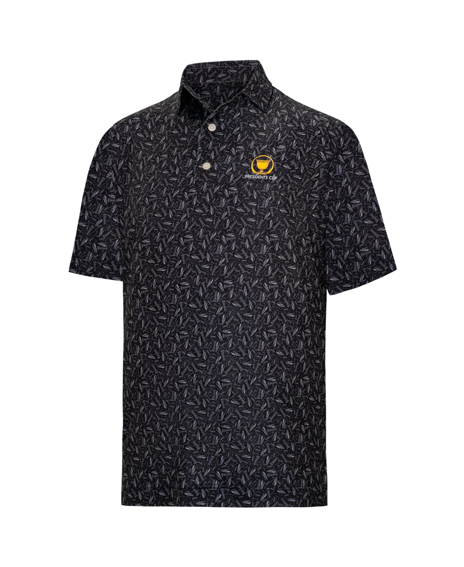 Men's Black Presidents Cup 2026 President's Cup ProDry Chicago Print Lisle Polo
