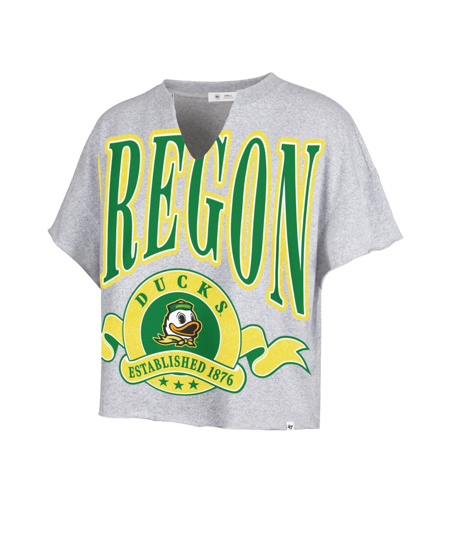 Women's '47 Gray Oregon Ducks Banners Out Oversized Notch-Neck T-Shirt