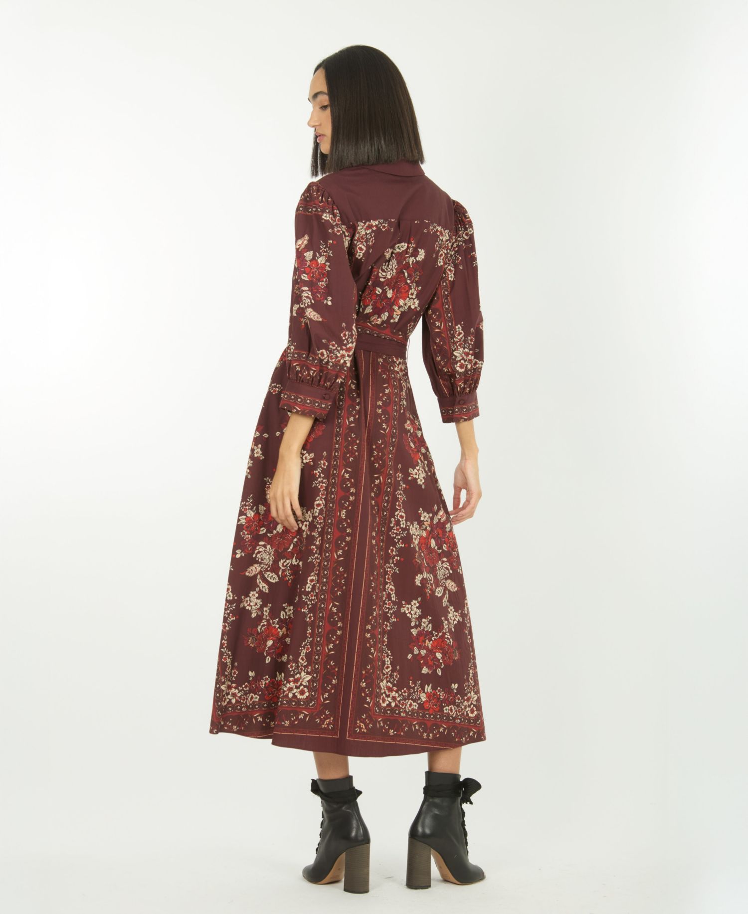 Women's Blaine Floral-Print Puff-Sleeve Belted Midi Shirt Dress