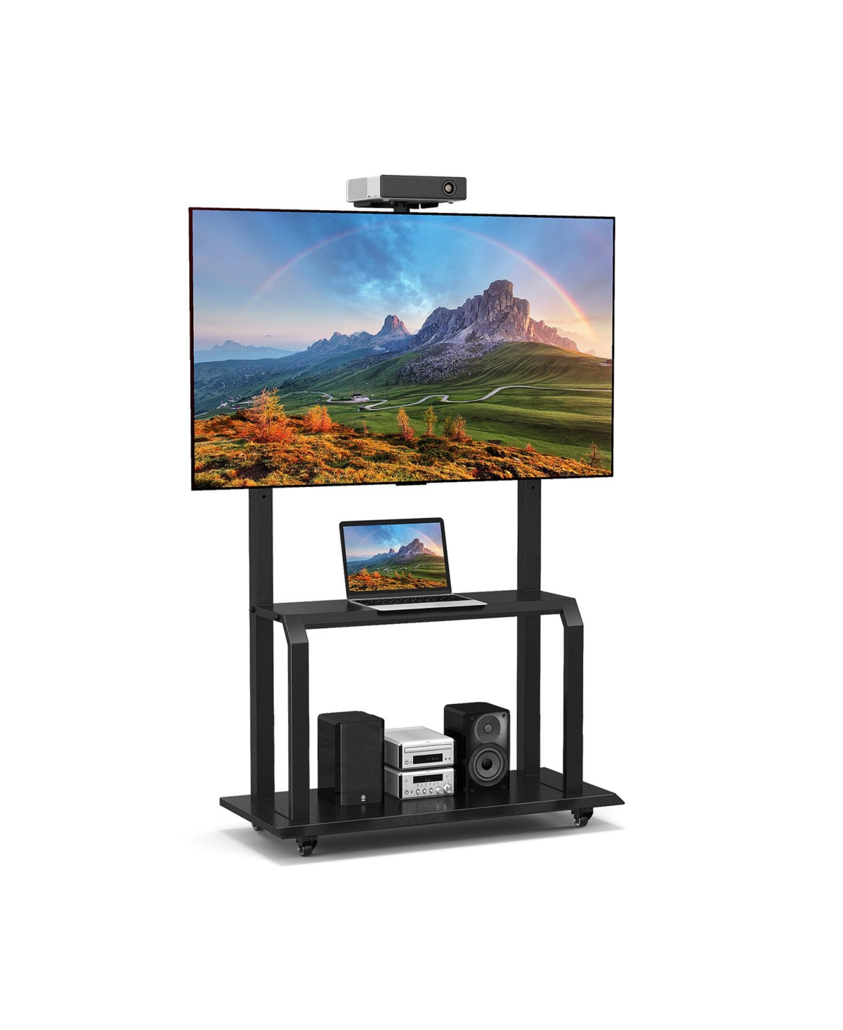 Mecale Mobile Tv Stand with Camera Shelf and Av Shelves for 32-80 Inch Flat/Curved TVs