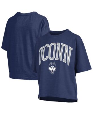 Women's Navy UConn Huskies Oversized Nelson Arch Over Logo Slub T-Shirt