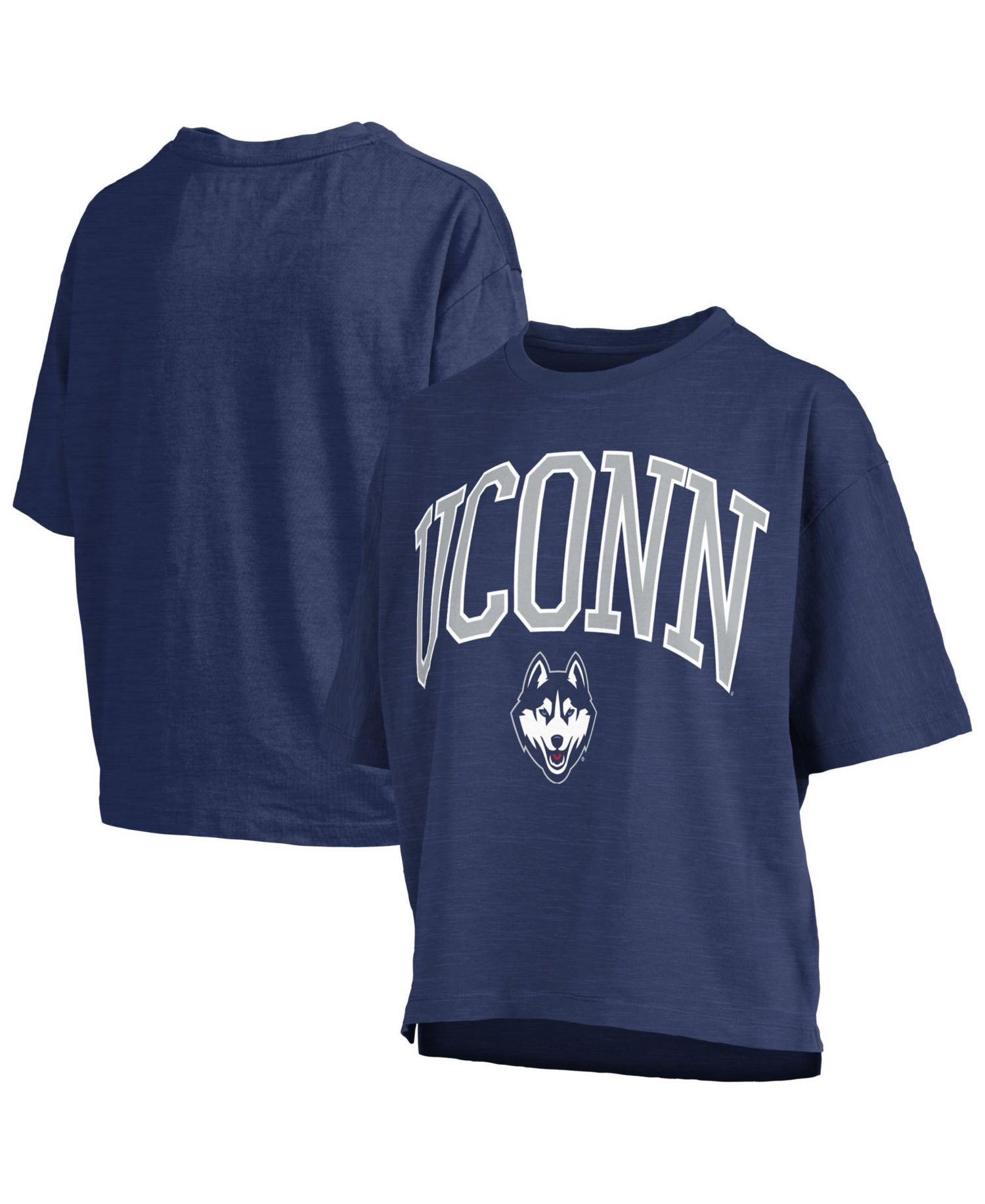 Women's Navy UConn Huskies Oversized Nelson Arch Over Logo Slub T-Shirt