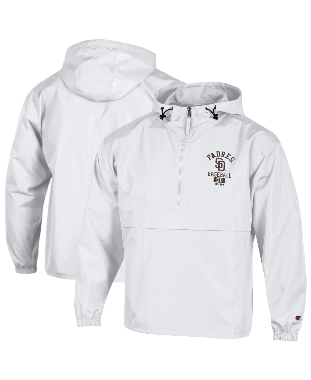 Champion Men's White San Diego Padres Packable Windbreaker Half-Zip Sweatshirt