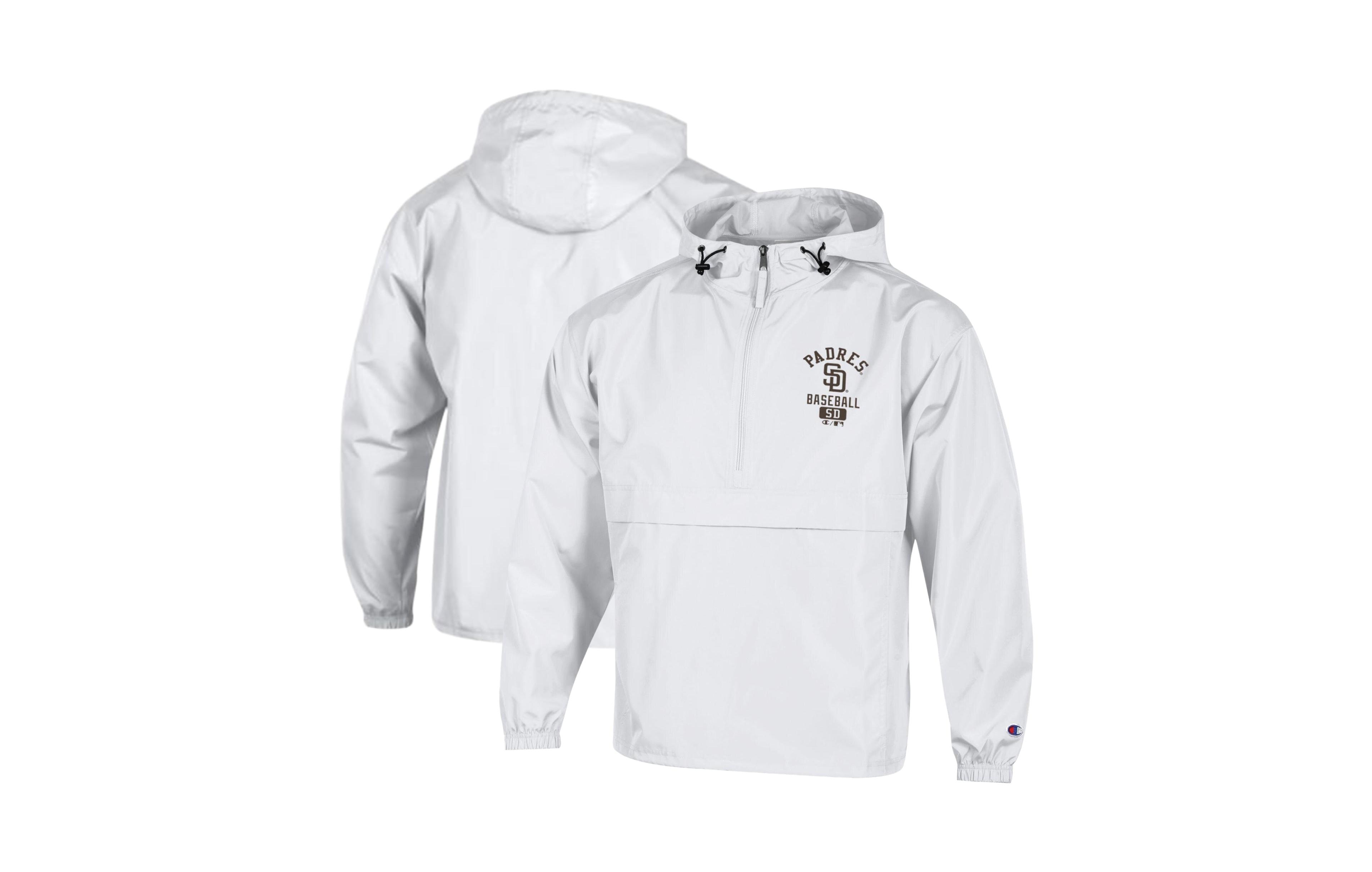 Champion Men's White San Diego Padres Packable Windbreaker Half-Zip Sweatshirt