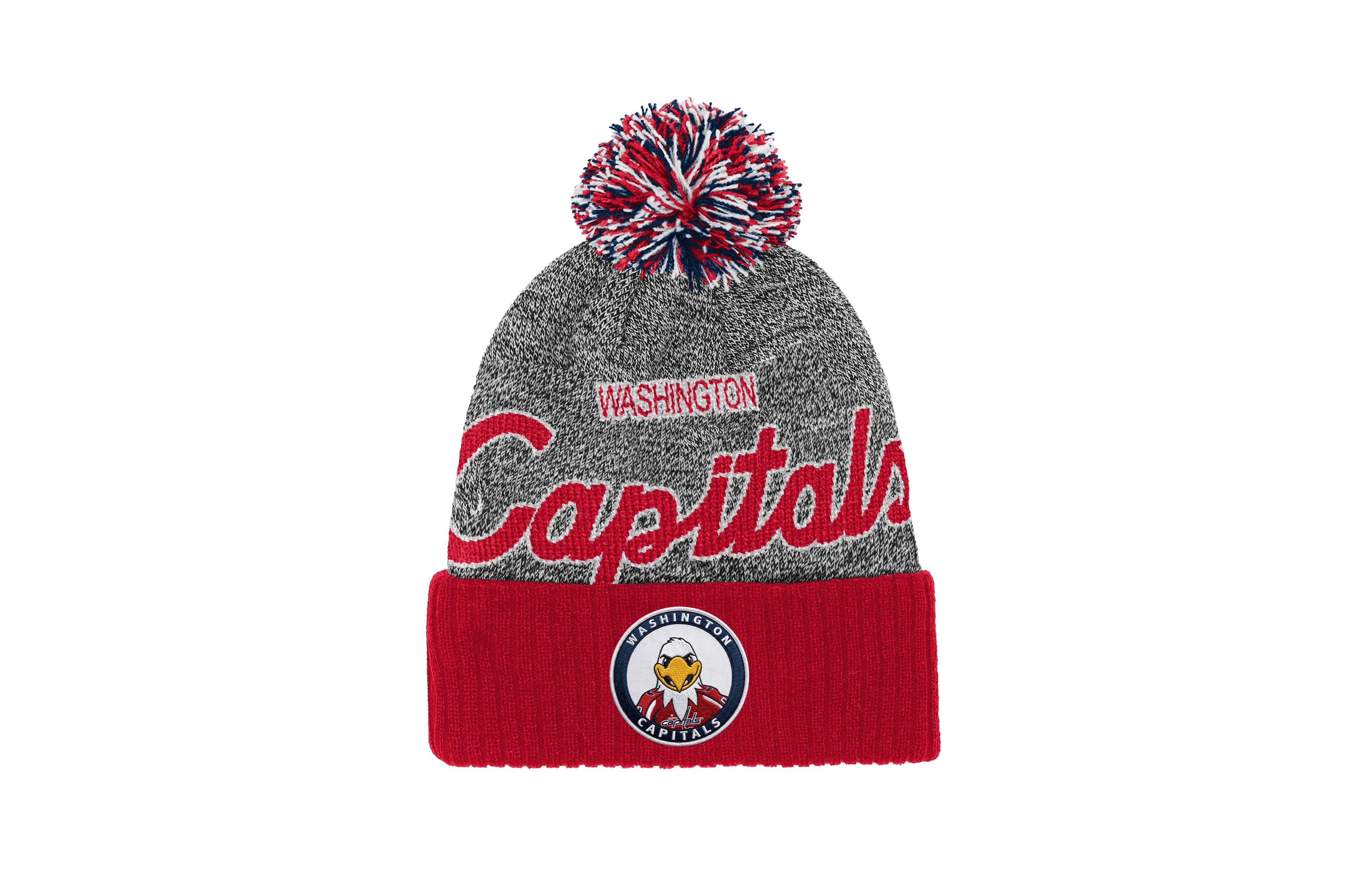 Mitchell & Ness Big Boys' and Girls' Red/Gray Washington Capitals Mascot Cuffed Knit with Pom Hat