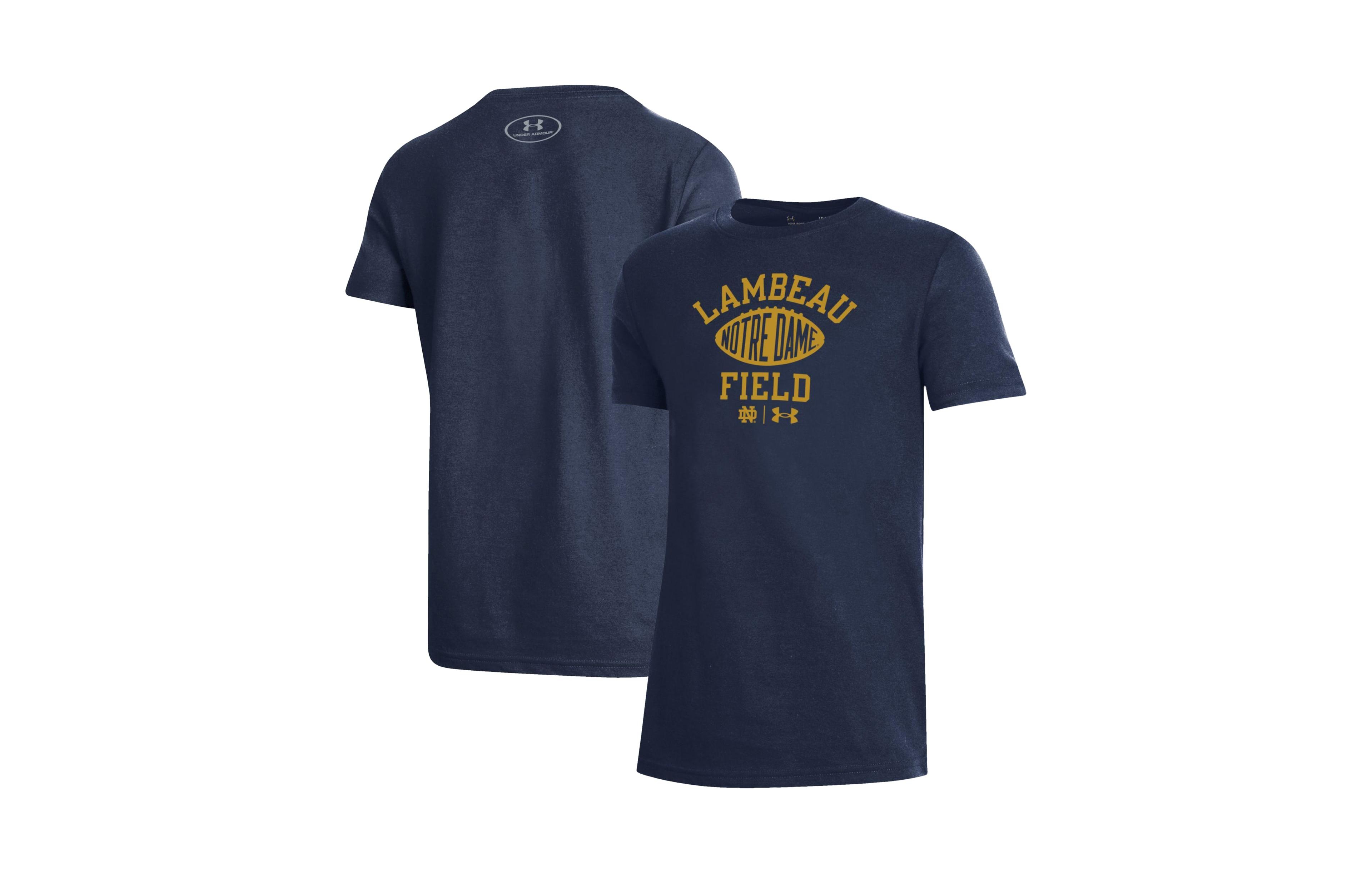Under Armour Big Boys' and Girls' Navy Notre Dame Fighting Irish 2026 Shamrock Series Lambeau Football Performance T-Shirt