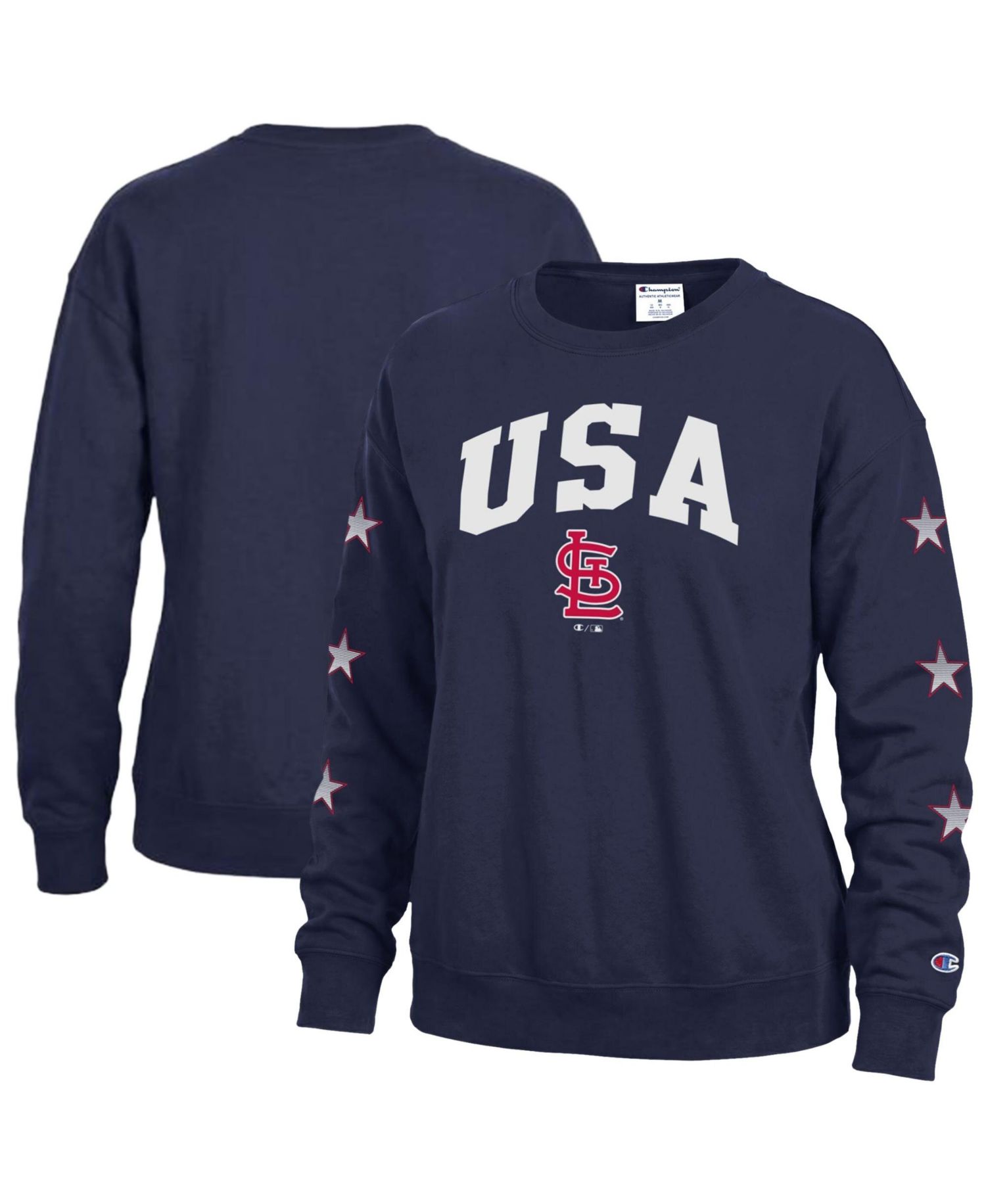 Women's Navy St. Louis Cardinals Americana Fleece Crewneck Sweatshirt
