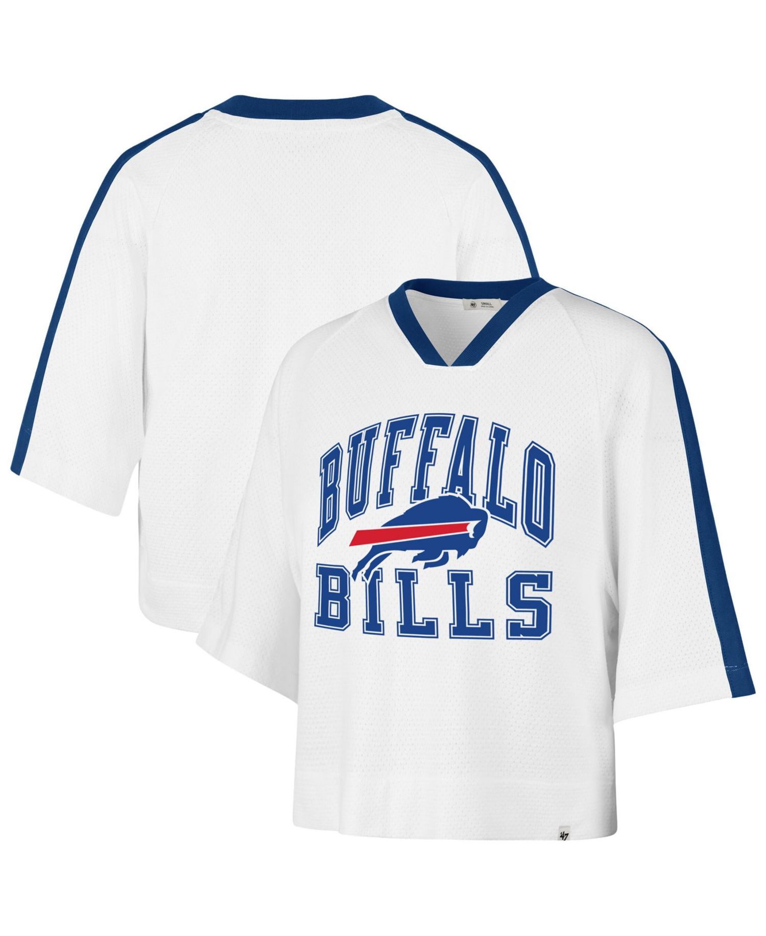 Women's '47 White Buffalo Bills Big Overarch Drop Needle Raglan V-Neck T-Shirt