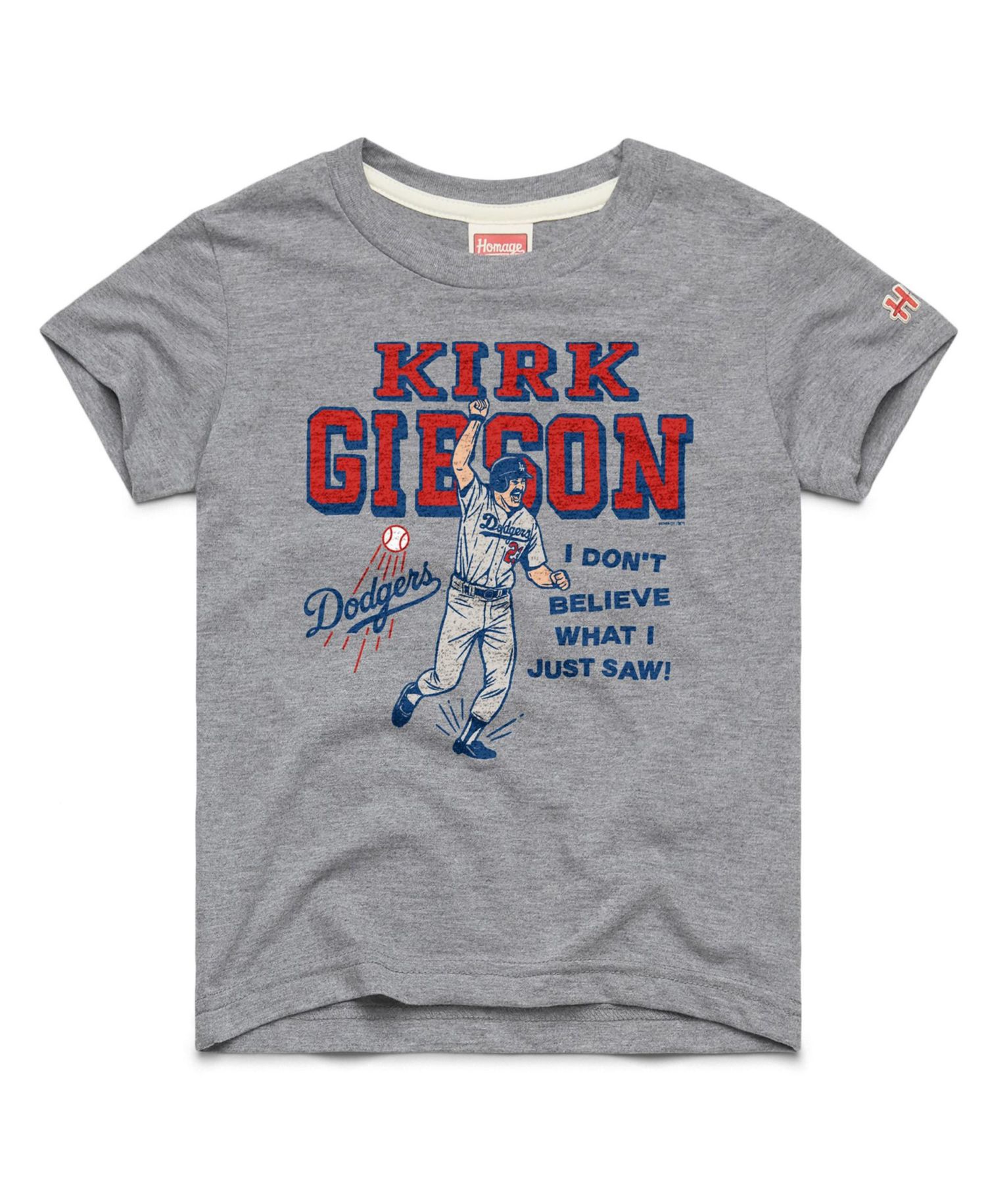 Big Boys and Girls Kirk Gibson Gray Los Angeles Dodgers Cooperstown Collection Player Graphic Tri-Blend T-Shirt