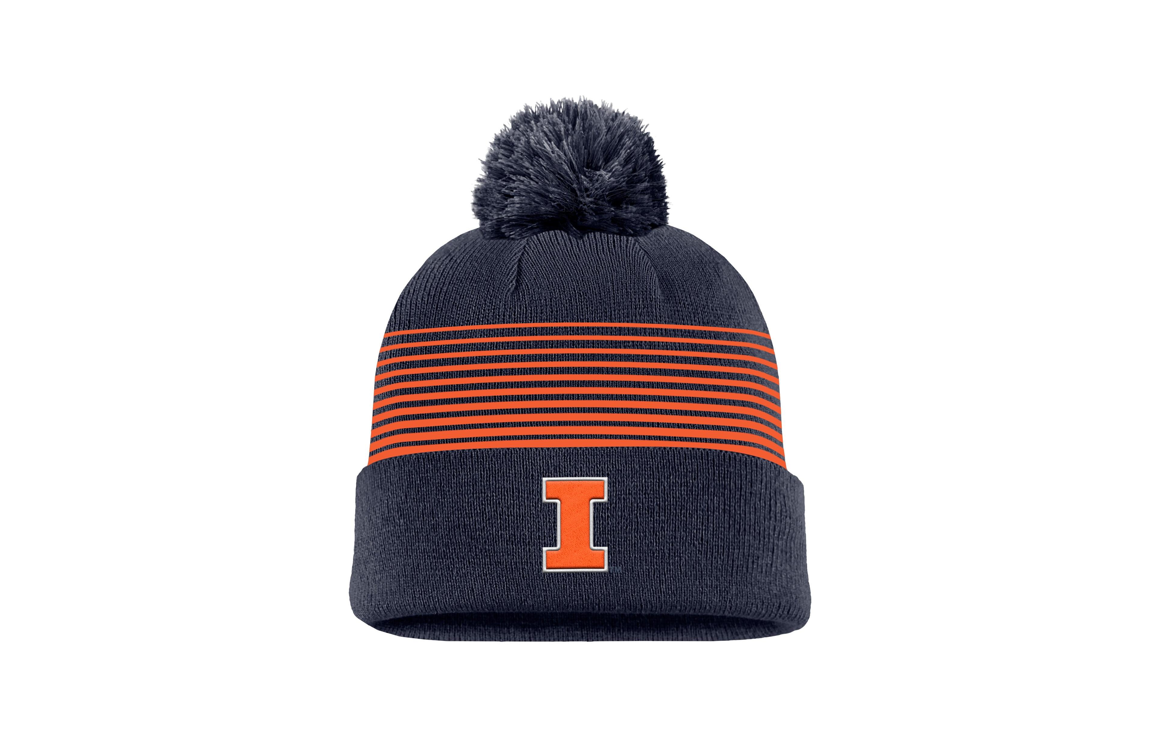 Men's Nike Navy Illinois Fighting Illini 2026 On-Field Peak Cuffed Knit Hat with Pom