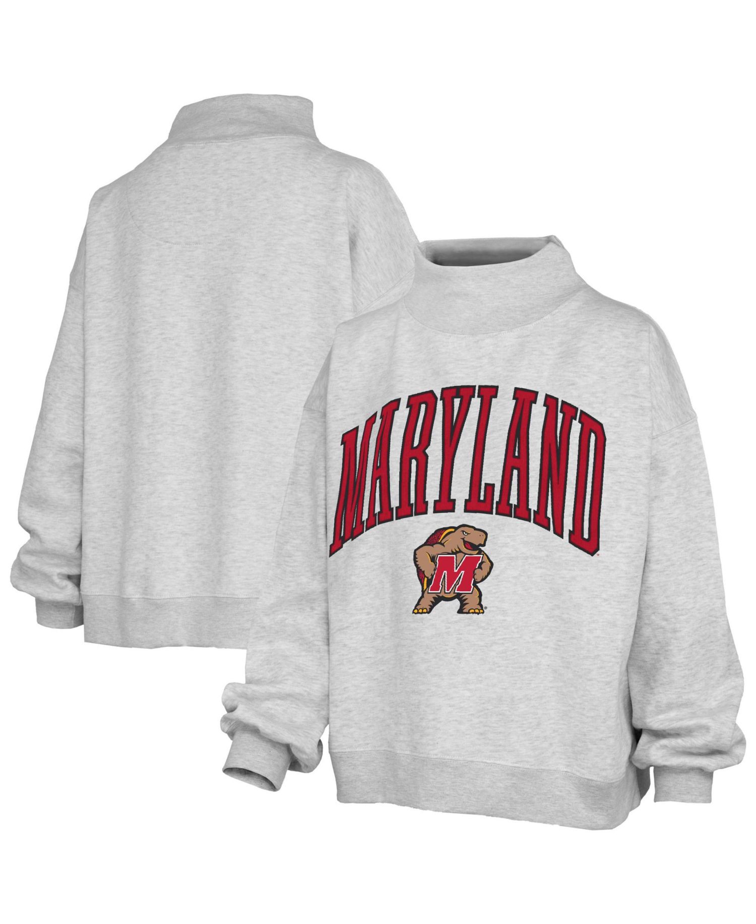 Women's Gray Maryland Terrapins Nelson Texture Lingo Mock Neck Fleece Sweatshirt