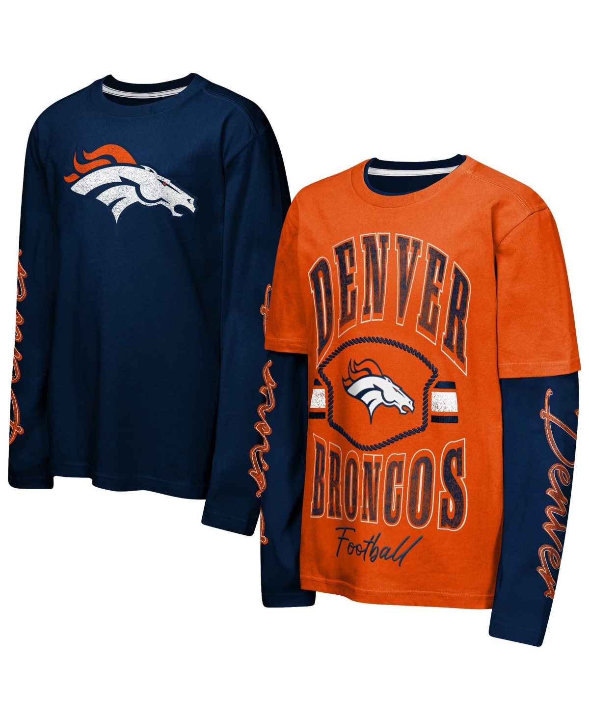 Outerstuff Kids' Preschool Orange/navy Denver Broncos Motion Combo Set T-shirts In Multi