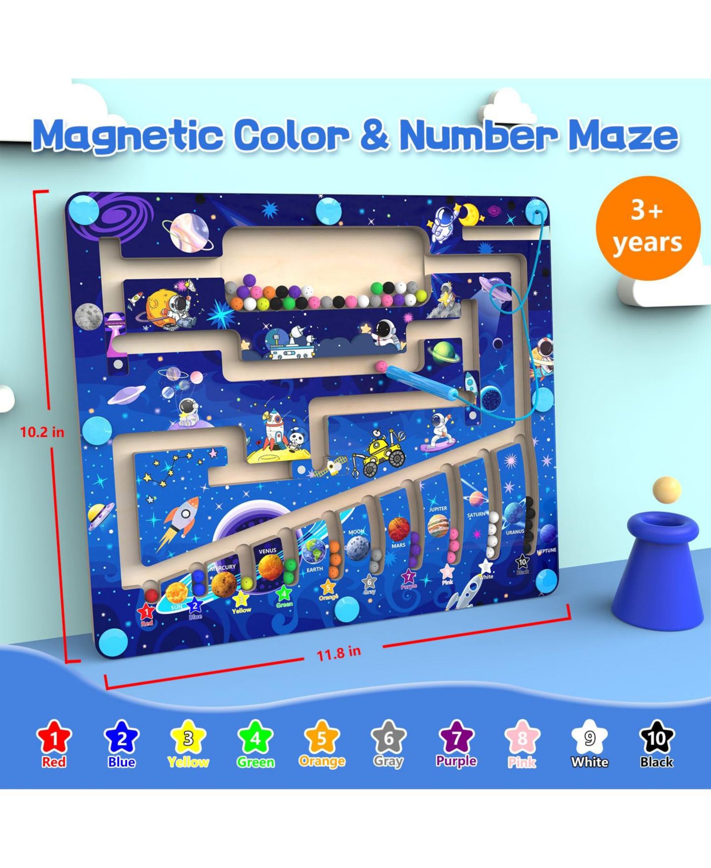 Детский пазл GNUADZ Magnetic Number Maze Montessori Wooden Puzzle, Ages 3+, цвет: Космический — фото 4