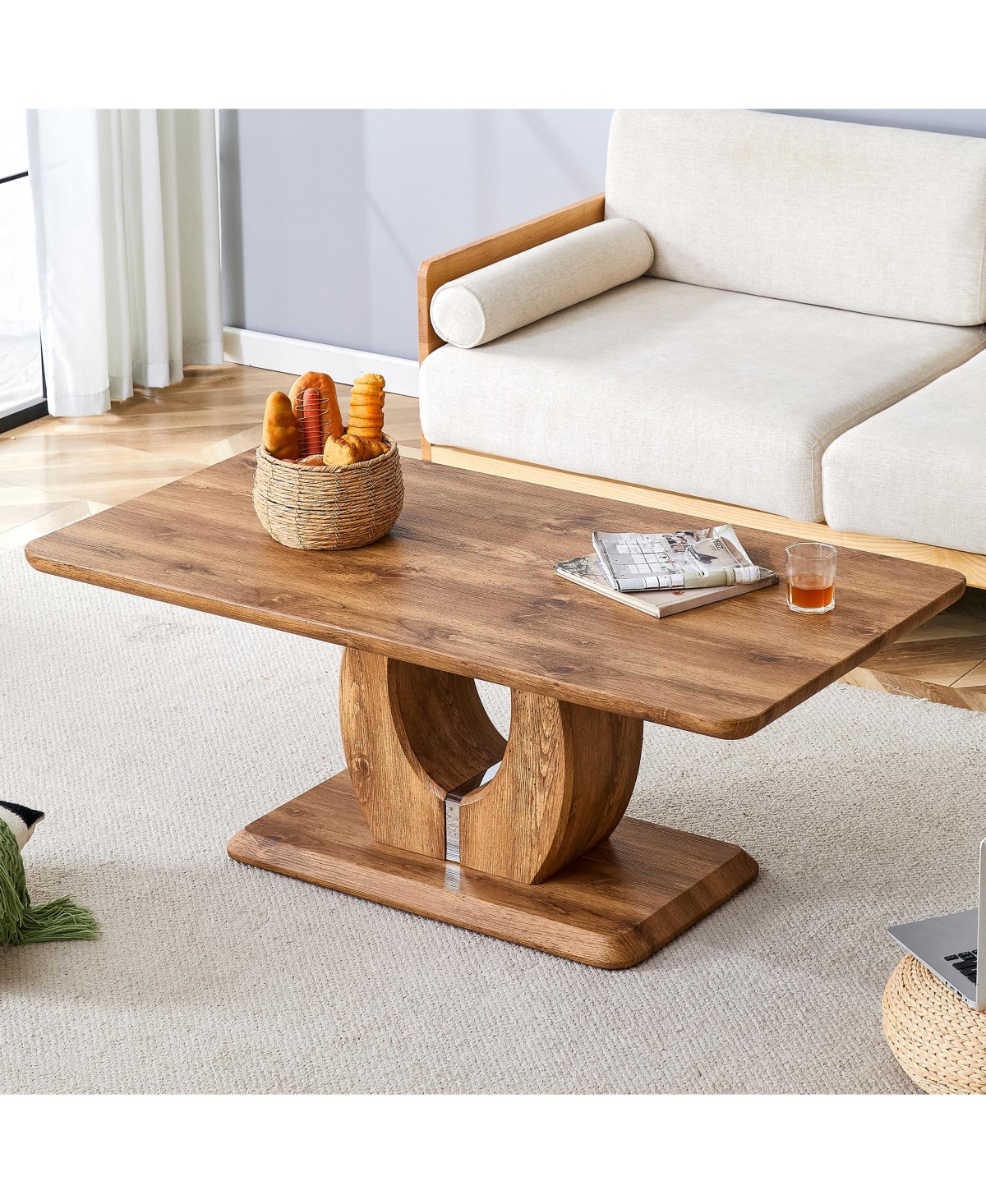 Rainsken 47" Rectangular Wood Coffee Table, Modern Minimalist Center Table for Dining Room, Apartment and Home Office
