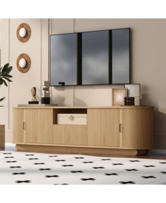 TV Stand Open Shelf, Hidden Sliding Storage, with Open Shelf, Drawer, Cabinets, for 50-80inch TVs, Rounded Corners, Waterproof