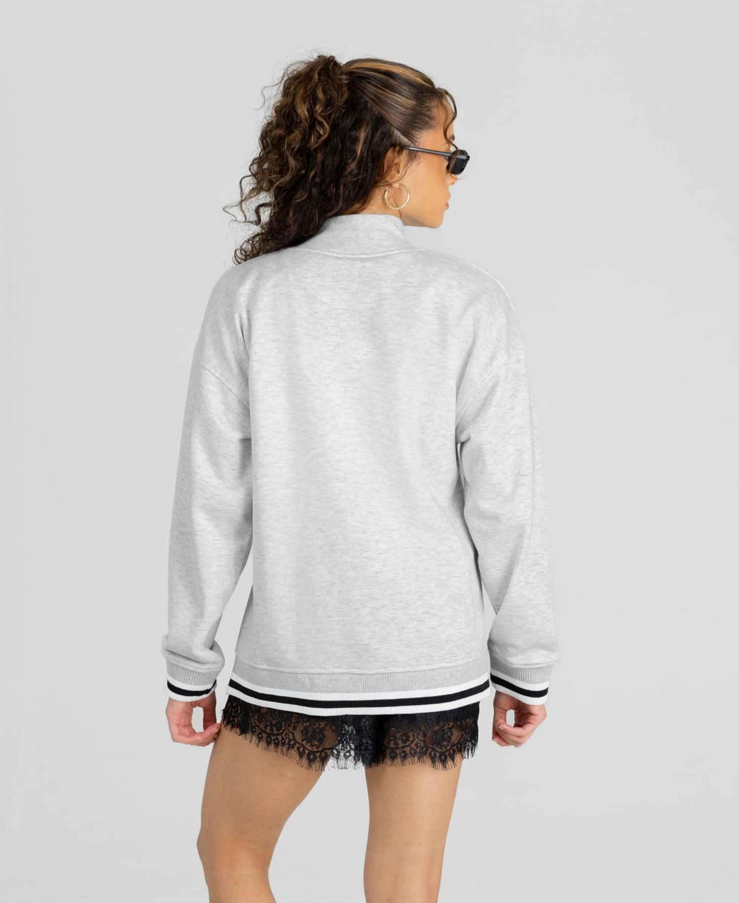 Women's Gray Purdue Boilermakers Rally Point Contrast Stripe Mock Neck Sweatshirt