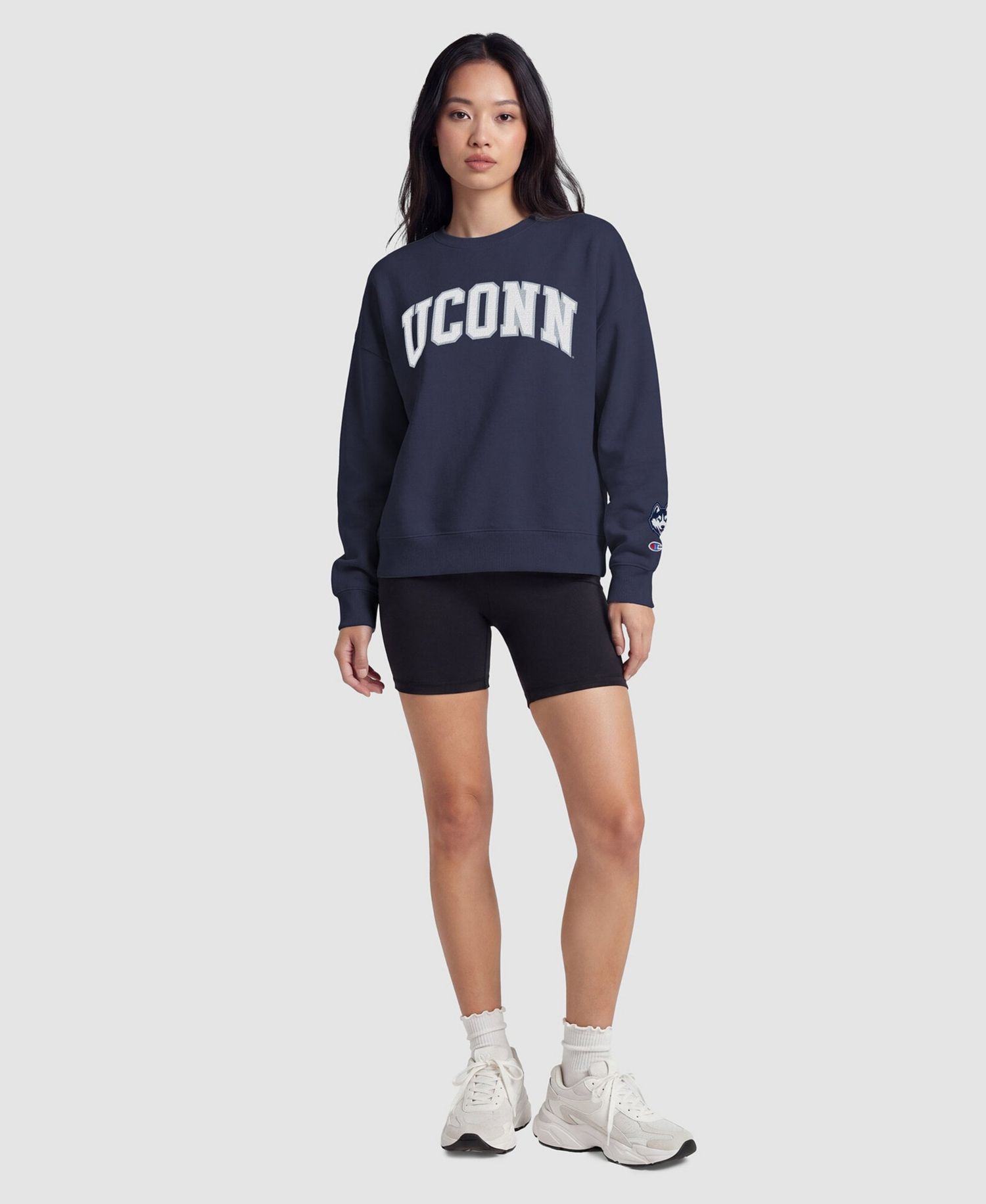 Women's Navy UConn Huskies Fleece Crew Sweatshirt